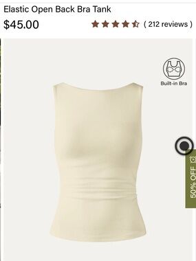 OGL Butter Cream Ribbed Open Back Tank with Built-In Bra